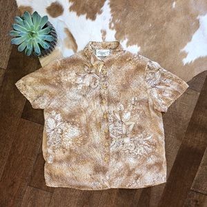 Conrad C vintage sheer floral beige blouse; Large